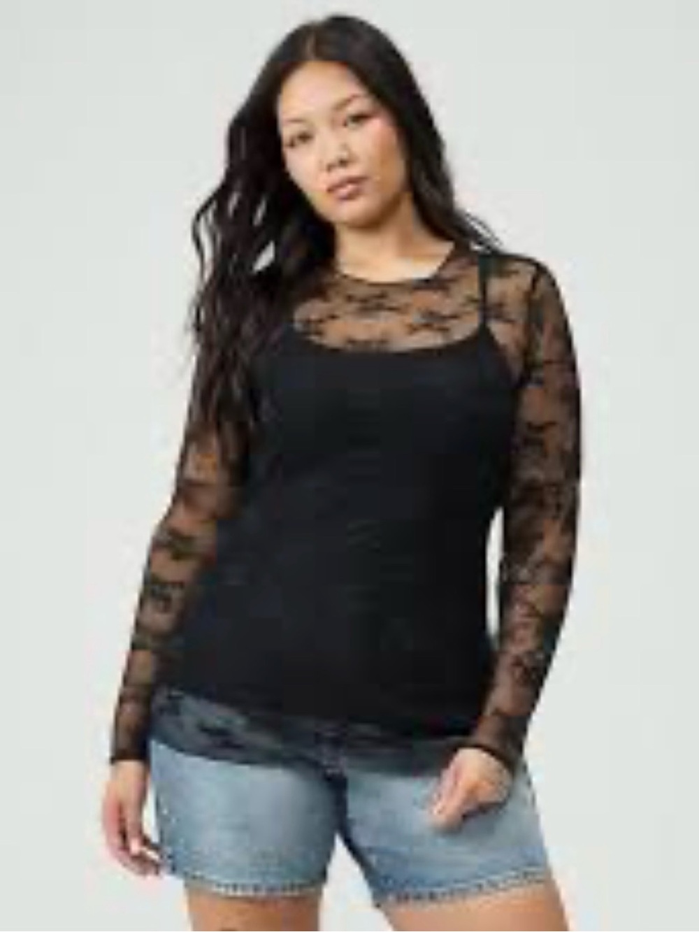 Black Lace Long-Sleeve Sheer top